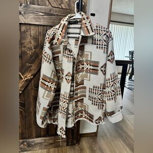 Aztec-Print Teddy Jacket in Cream & Brown by